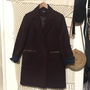 TOPSHOP SINGLE BREASTED BURGUNDY COAT US 4